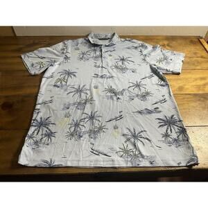 Travis Mathew Men's Hawaiian Print Polo Shirt Short Sleeve XXL Blue Pineapple